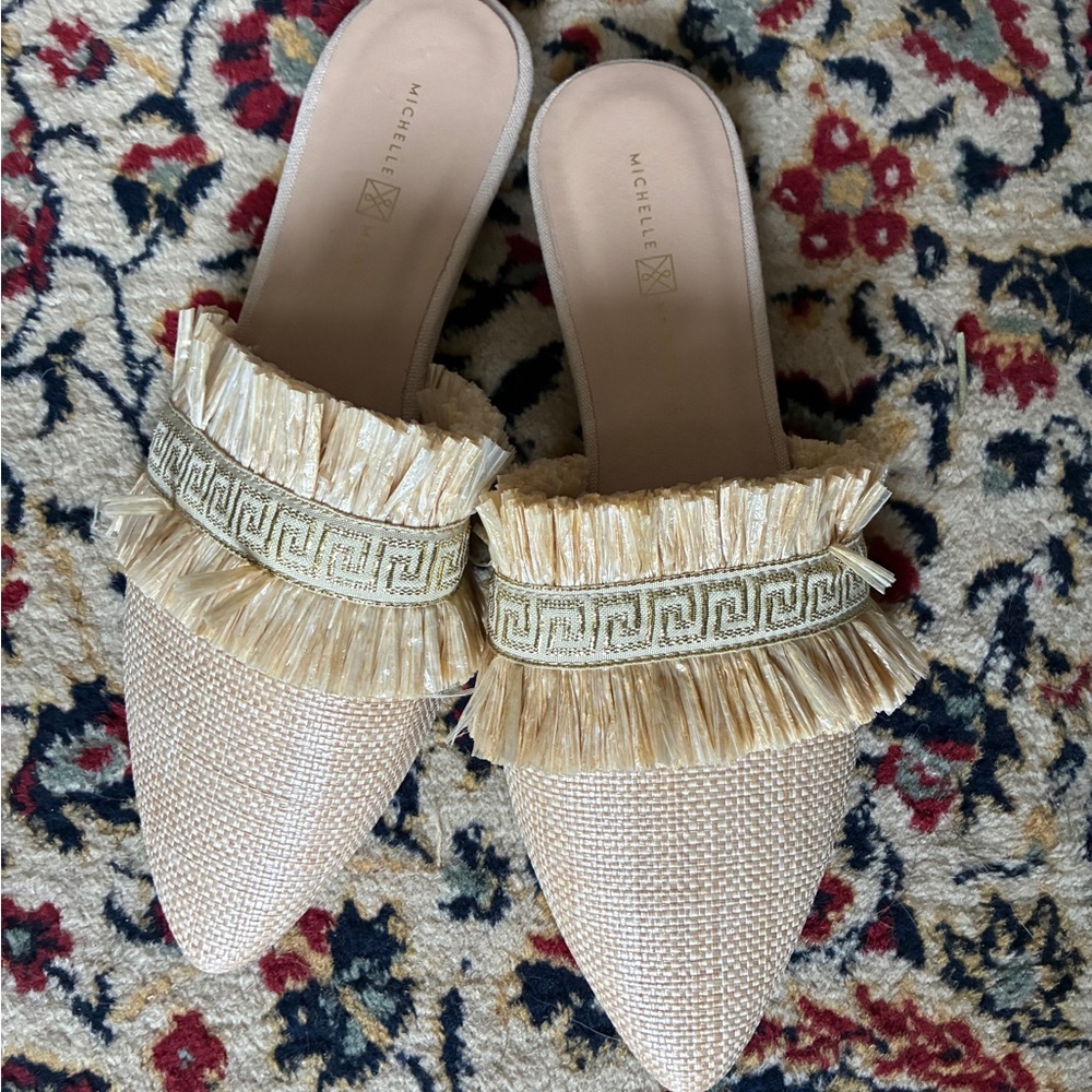 Michelle McDowell Carmen Natural Tan Woven Raffia Mules Sz 8 NWOB - Picture 2 of 5